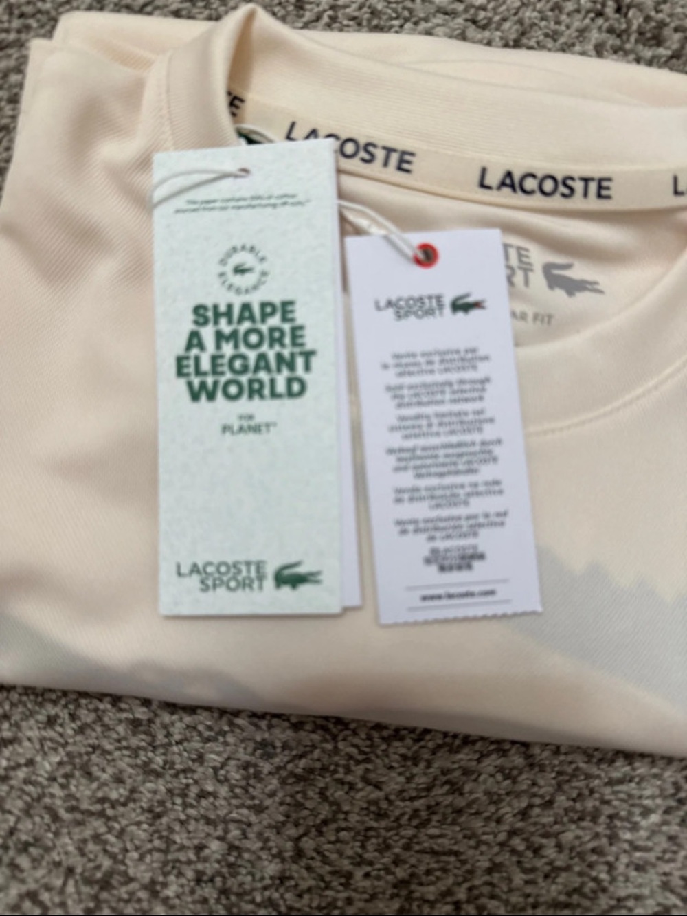 Lacoste Beige Sport Short Sleeve Tee with Branded Neck